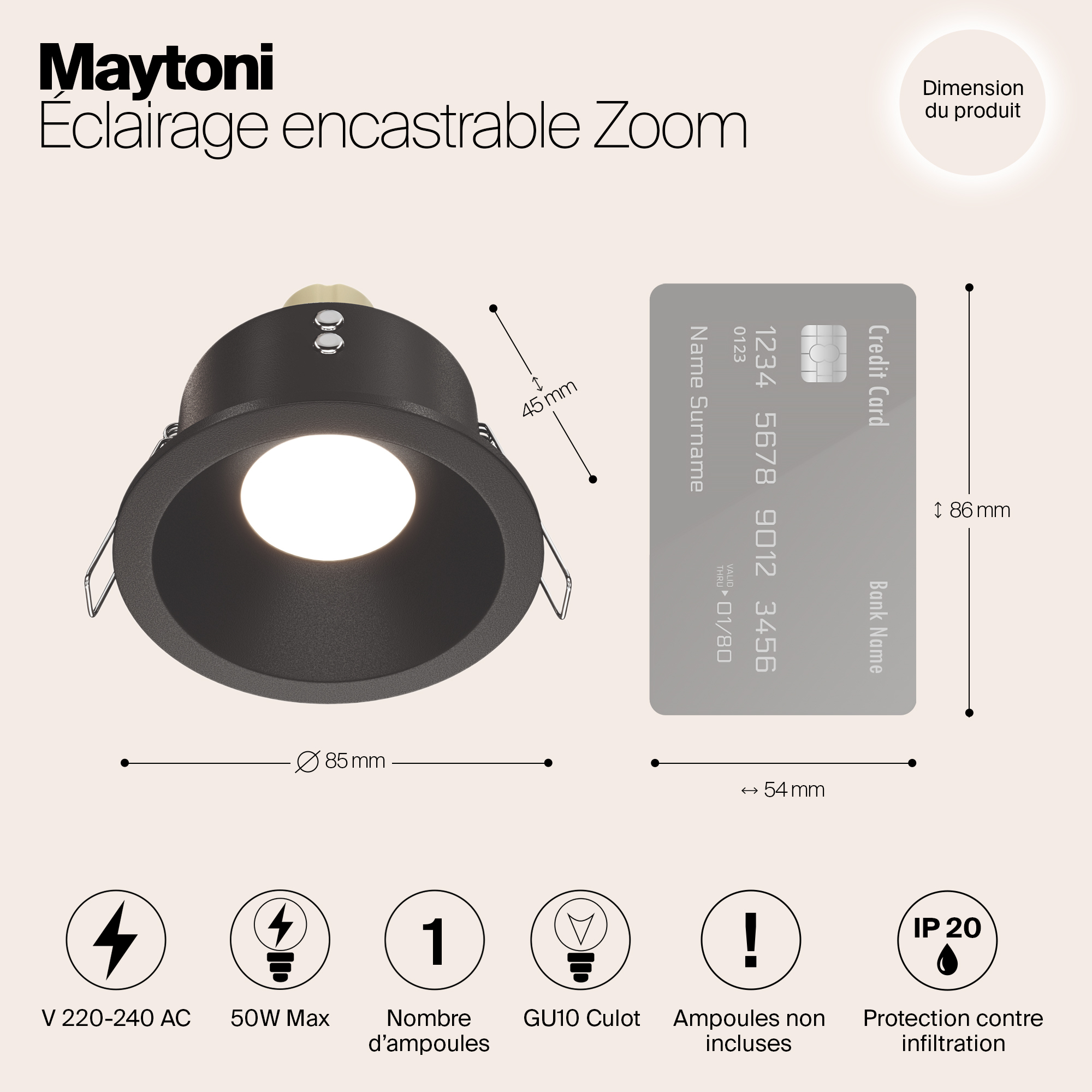 Картинка Встраиваемый светильник Maytoni Zoom DL032-2-01B