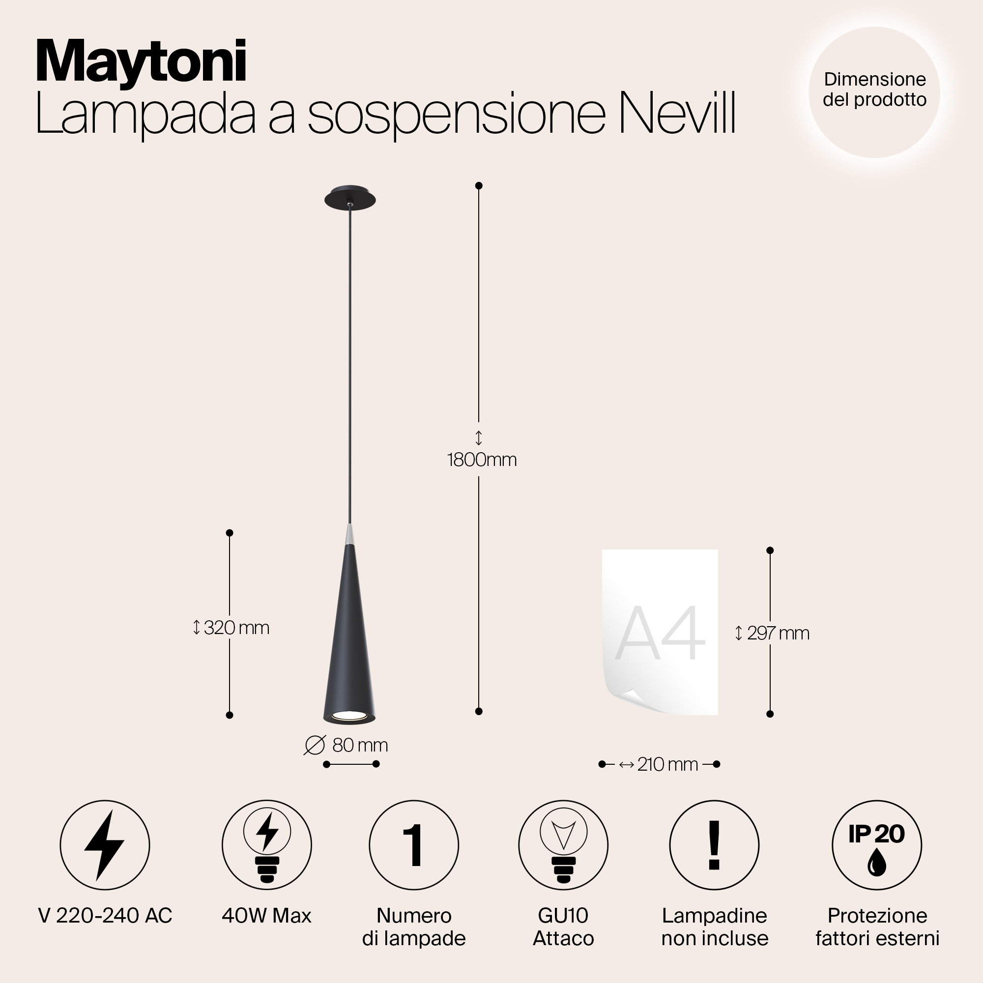 Картинка Подвесной светильник Maytoni Nevill P318PL-01B