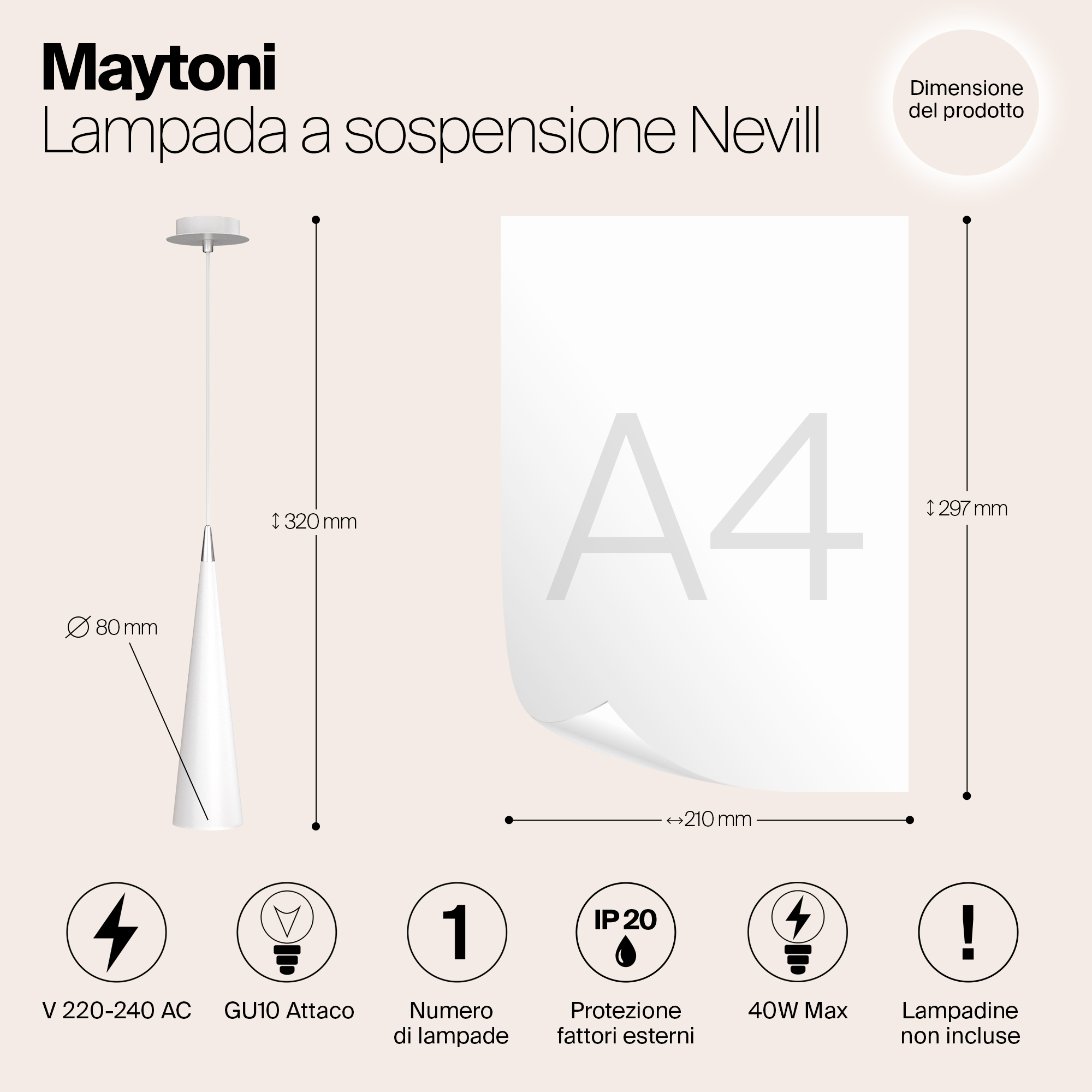 Картинка Подвесной светильник Maytoni Nevill P318-PL-01-W