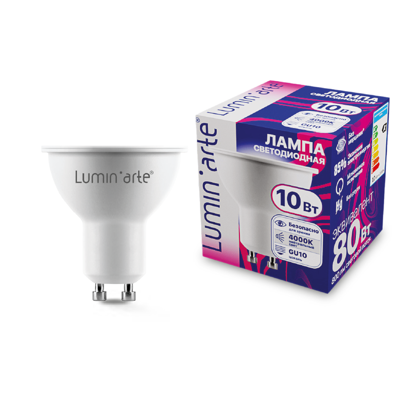 Светодиодная лампа LUMIN'ARTE LSTD-PAR16-10W4KGU10 PAR16 10Вт 800лм 4000К GU10 1/10/100 купить в Алматы svet.kz